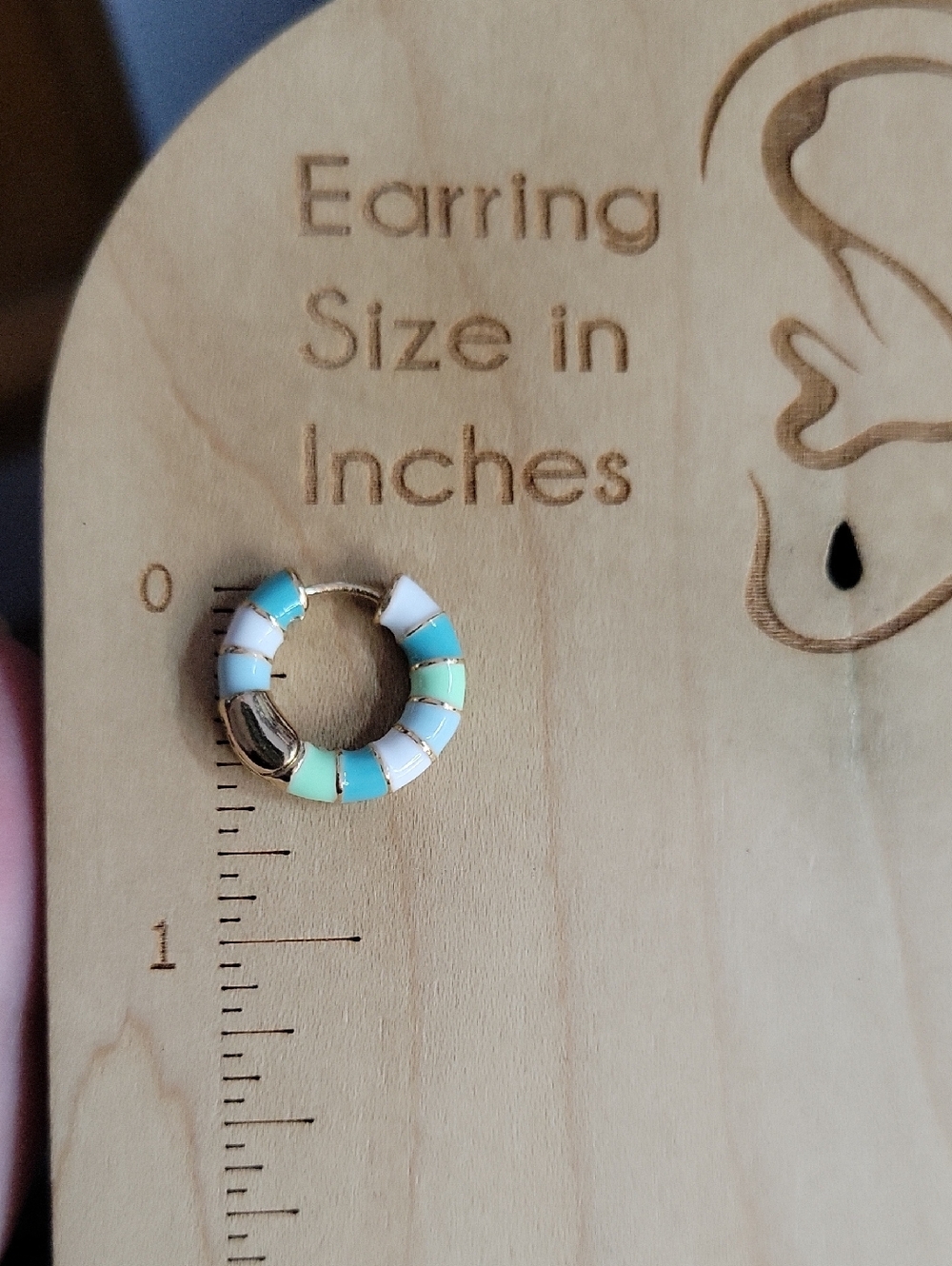 π₯LAST PAIRπ₯ Gold Huggie Hoop Earrings with Turquoise, Mint and White Enamel - Picture 5 of 6